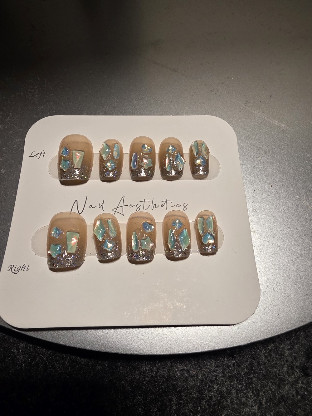 Handmade Aqua Opal & Mocha Glam Press-On Nails ✨